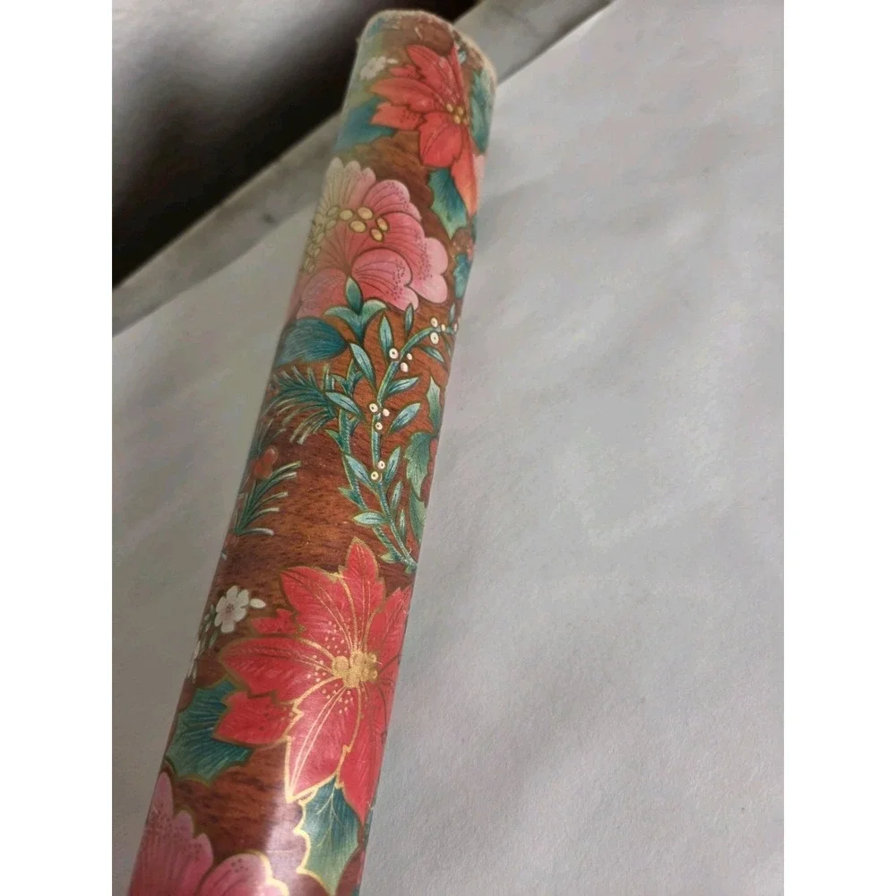 Vtg Christmas Wrapping Paper Hallmark Nostalgic Classic Red Pink Pionsetta
